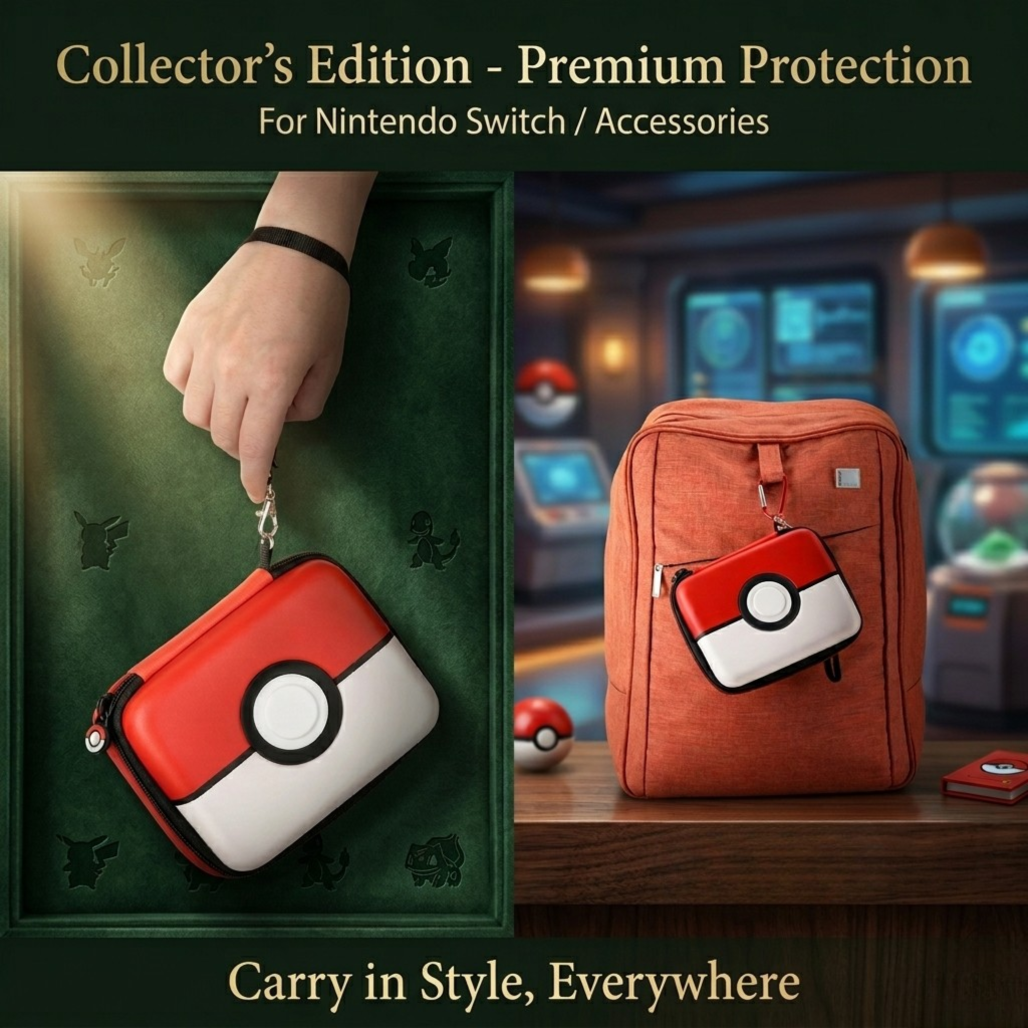 Portable Poké-Style Hard Storage Case for TCG Cards & Electronics – Waterproof, Shockproof Carrying Bag for Trading Cards, Headphones, Cables – Durable Zipper Organizer for Trainers & Gamers (Multiple Colors)