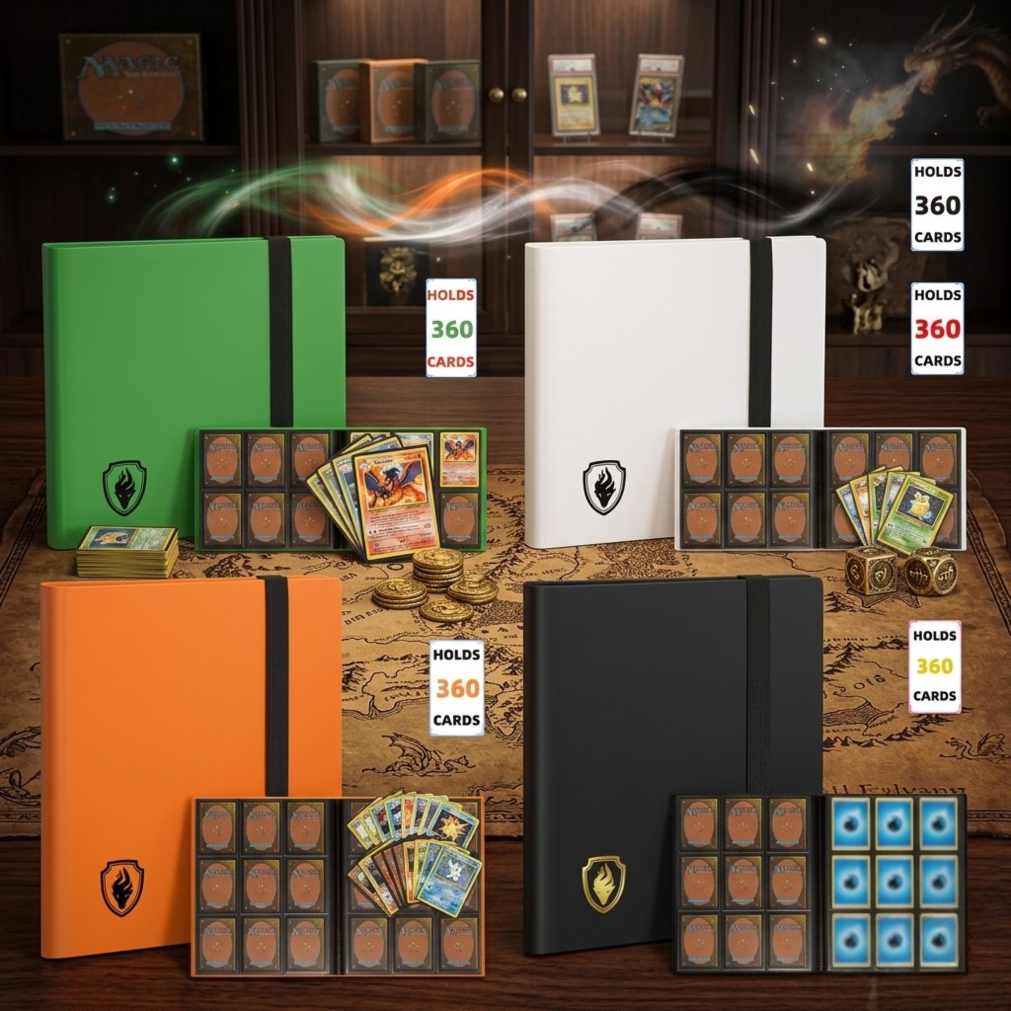 Premium Trading Card Binder - 360 Side-Loading Pocket Album for TCG, 9-Pocket Trading Card Folder with Secure Elastic Strap, Protective Card Holder for Pokémon, Yu-Gi-Oh, Sports Cards