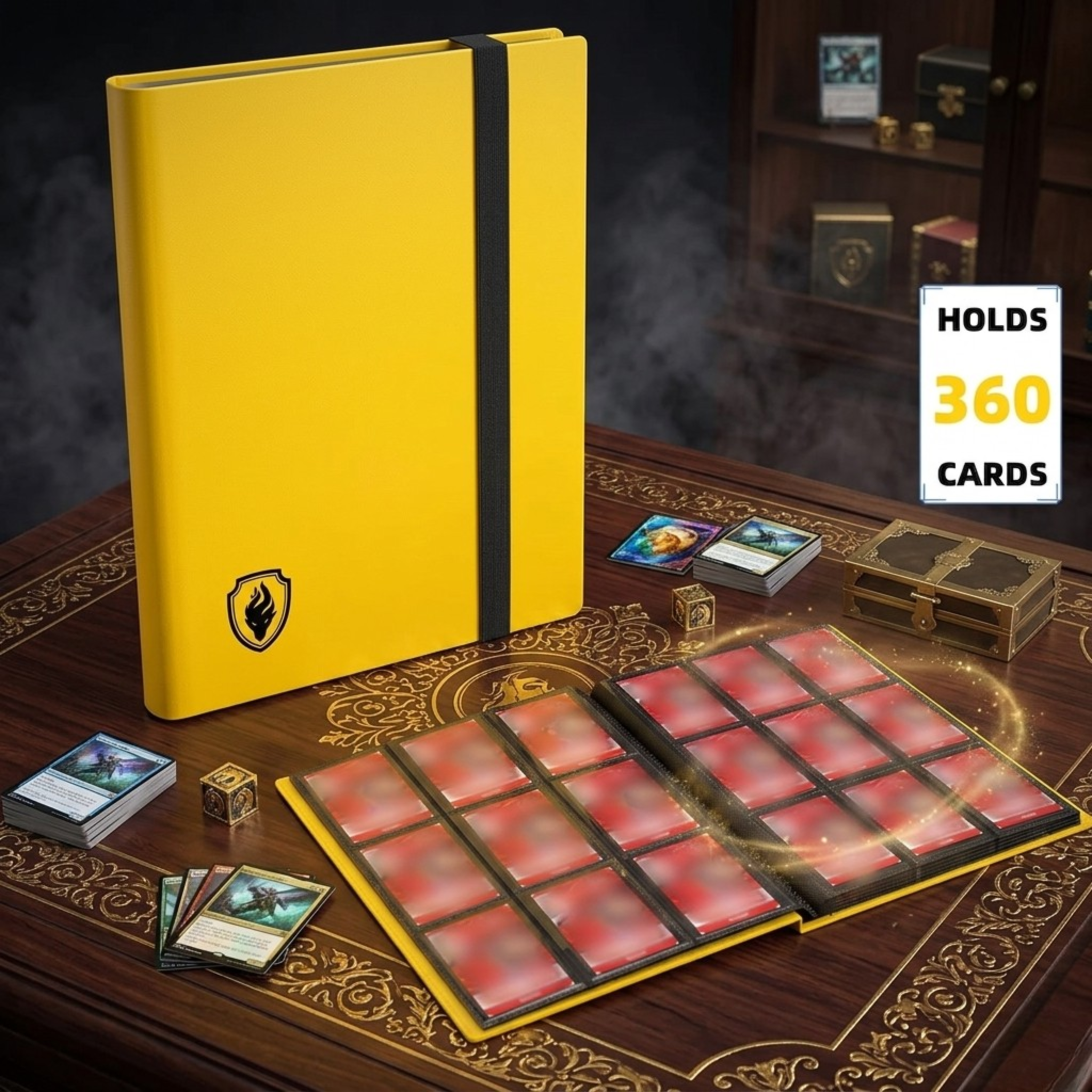 Premium Trading Card Binder - 360 Side-Loading Pocket Album for TCG, 9-Pocket Trading Card Folder with Secure Elastic Strap, Protective Card Holder for Pokémon, Yu-Gi-Oh, Sports Cards