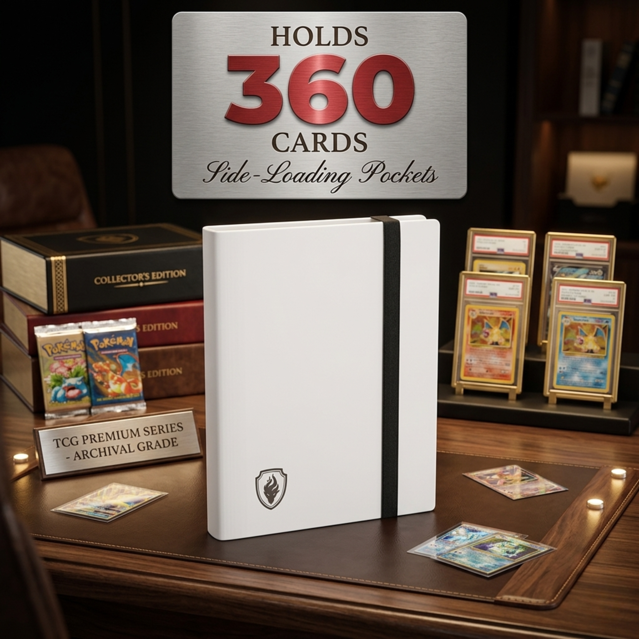 Premium Trading Card Binder - 360 Side-Loading Pocket Album for TCG, 9-Pocket Trading Card Folder with Secure Elastic Strap, Protective Card Holder for Pokémon, Yu-Gi-Oh, Sports Cards