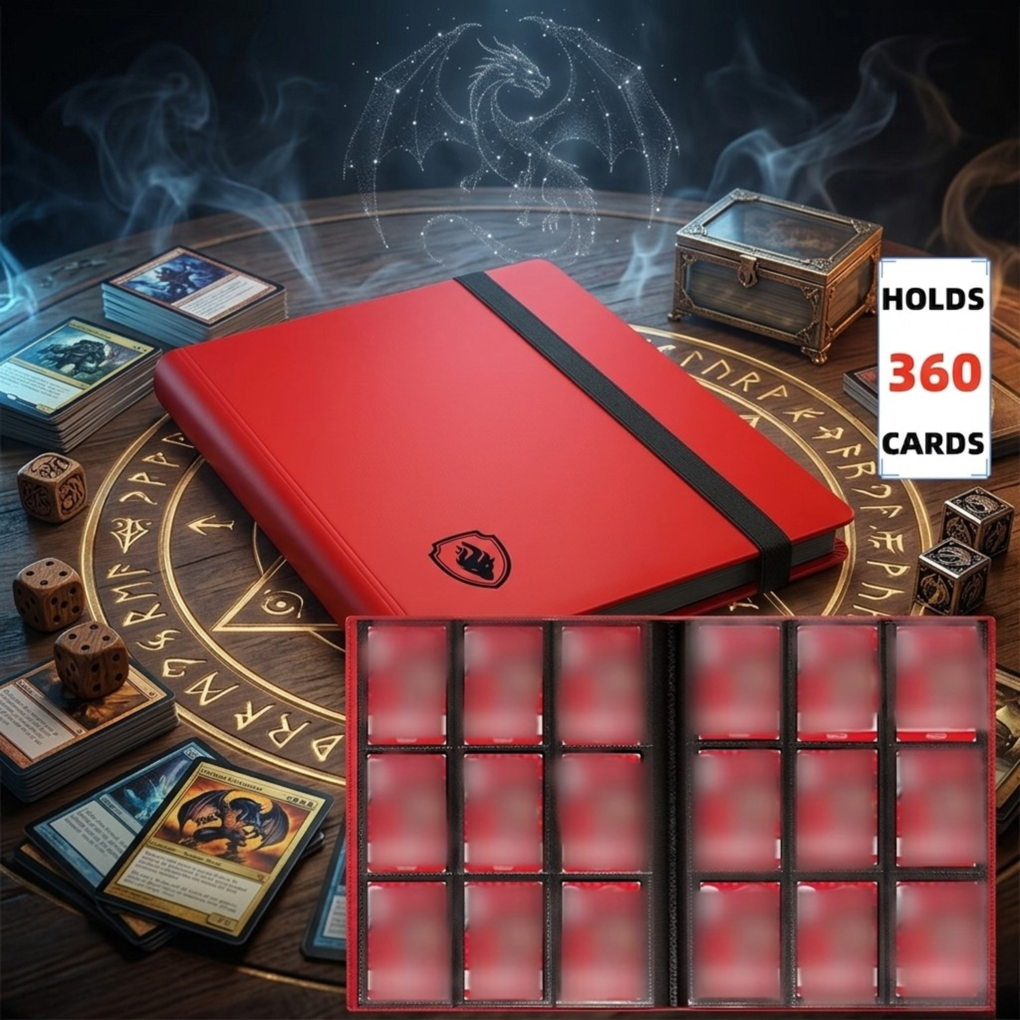 Premium Trading Card Binder - 360 Side-Loading Pocket Album for TCG, 9-Pocket Trading Card Folder with Secure Elastic Strap, Protective Card Holder for Pokémon, Yu-Gi-Oh, Sports Cards