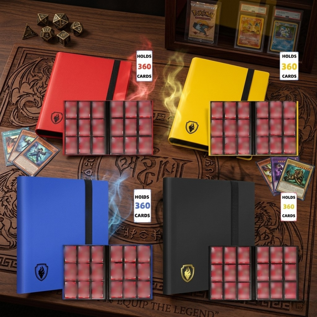 Premium Trading Card Binder - 360 Side-Loading Pocket Album for TCG, 9-Pocket Trading Card Folder with Secure Elastic Strap, Protective Card Holder for Pokémon, Yu-Gi-Oh, Sports Cards