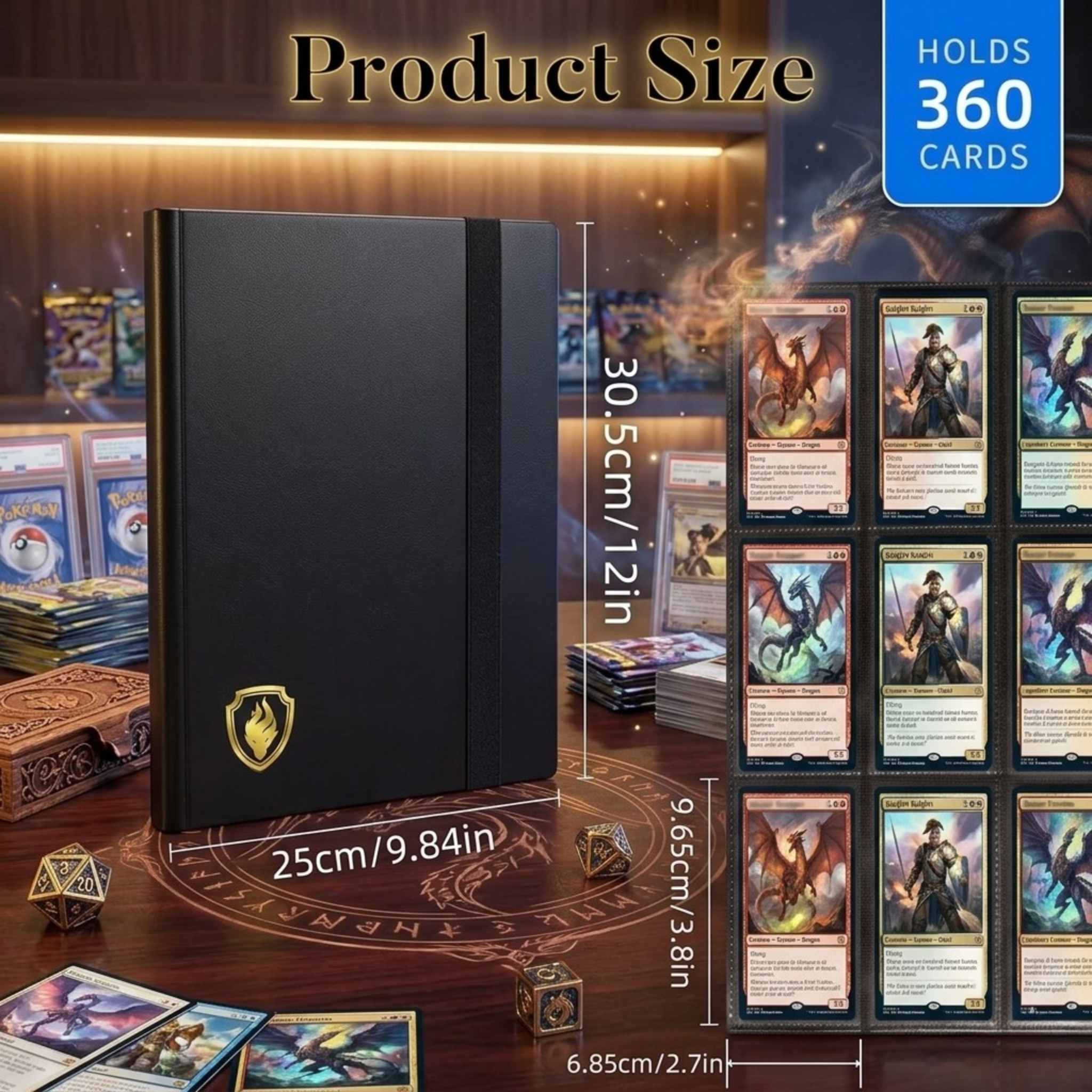 Premium Trading Card Binder - 360 Side-Loading Pocket Album for TCG, 9-Pocket Trading Card Folder with Secure Elastic Strap, Protective Card Holder for Pokémon, Yu-Gi-Oh, Sports Cards
