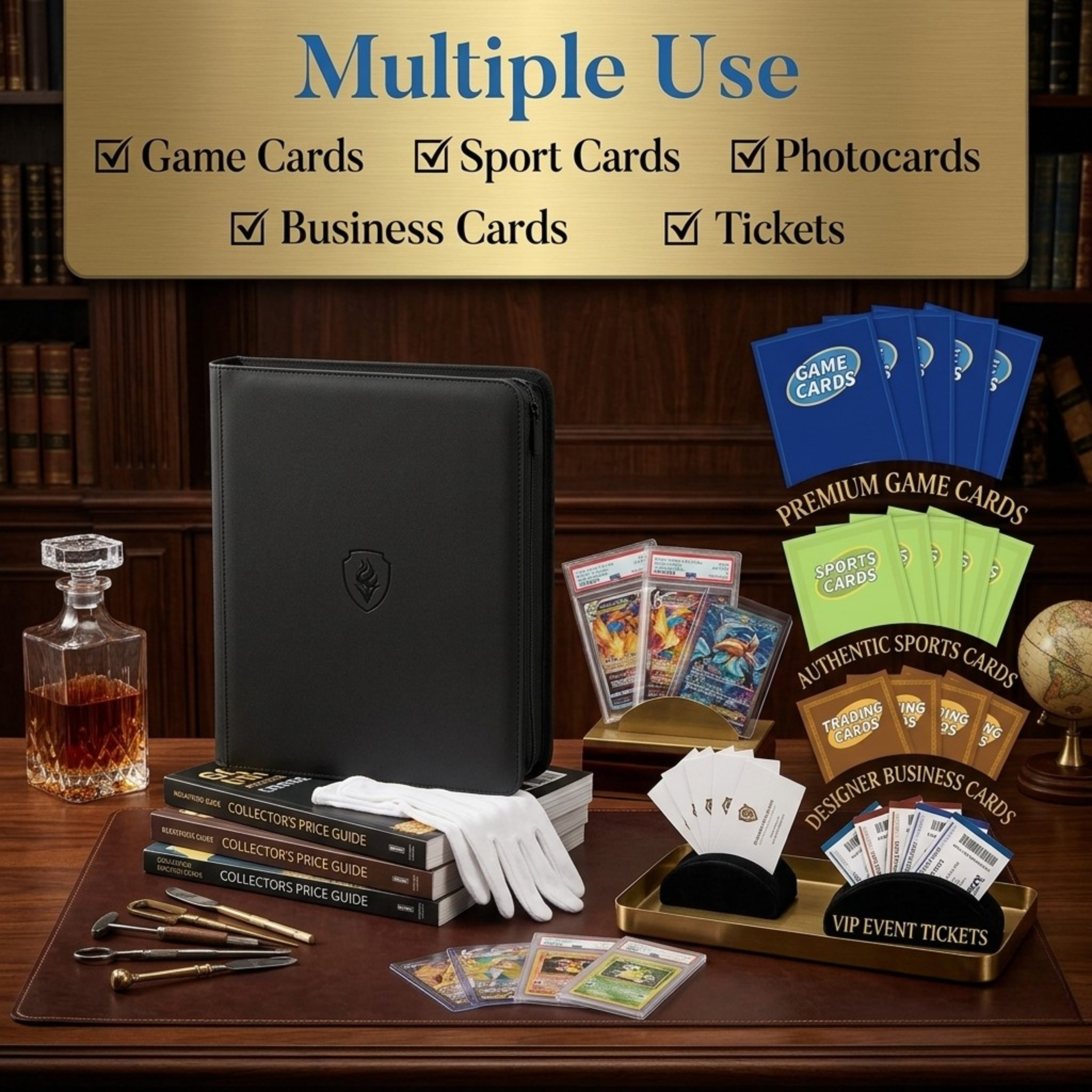 Premium Leather Card Binder with Zipper | 12-Pocket Album Holds 480 Cards for TCG, Pokémon & Sports