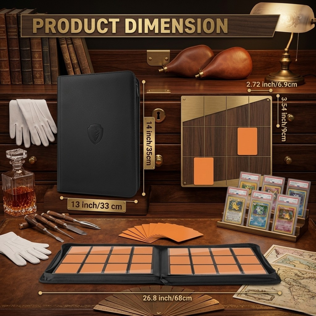 Premium Leather Card Binder with Zipper | 12-Pocket Album Holds 480 Cards for TCG, Pokémon & Sports