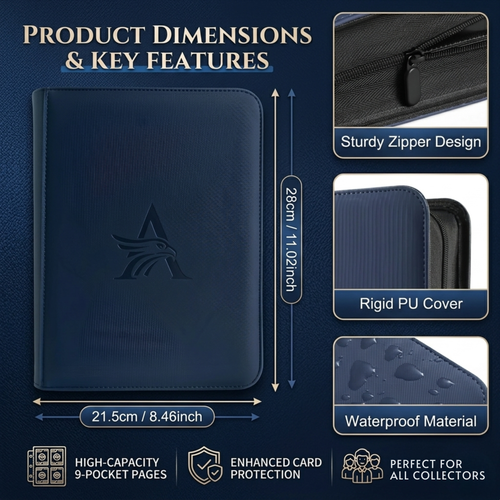 4-Pocket Toploader Binder for Trading Cards – Premium PU Leather Top Loader Album with Zipper, Holds 160 Cards in 3x4" Rigid Sleeves – Waterproof Card Folder for Pokémon, MTG, Sports Cards