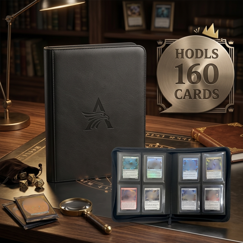 4-Pocket Toploader Binder for Trading Cards – Premium PU Leather Top Loader Album with Zipper, Holds 160 Cards in 3x4" Rigid Sleeves – Waterproof Card Folder for Pokémon, MTG, Sports Cards