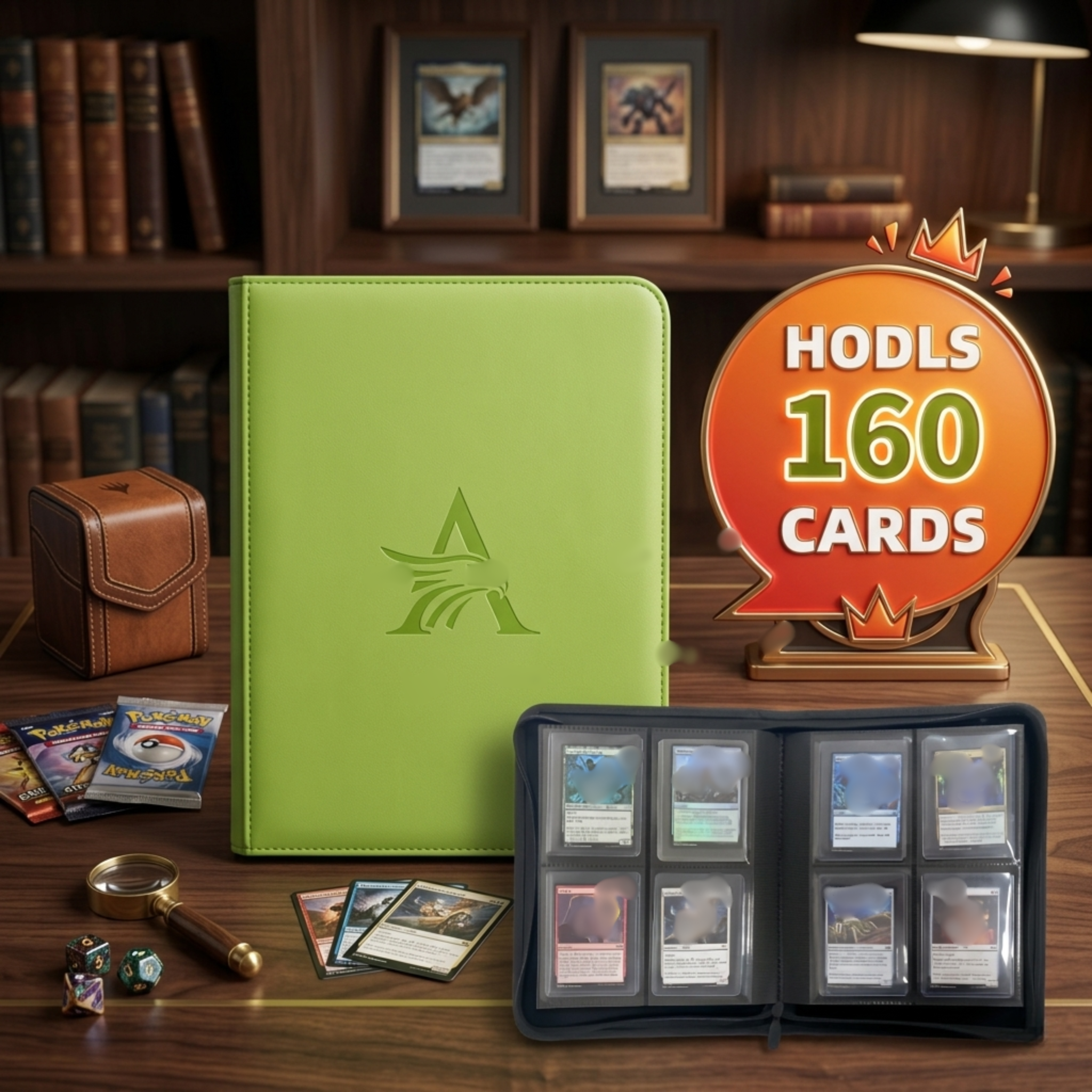 4-Pocket Toploader Binder for Trading Cards – Premium PU Leather Top Loader Album with Zipper, Holds 160 Cards in 3x4" Rigid Sleeves – Waterproof Card Folder for Pokémon, MTG, Sports Cards