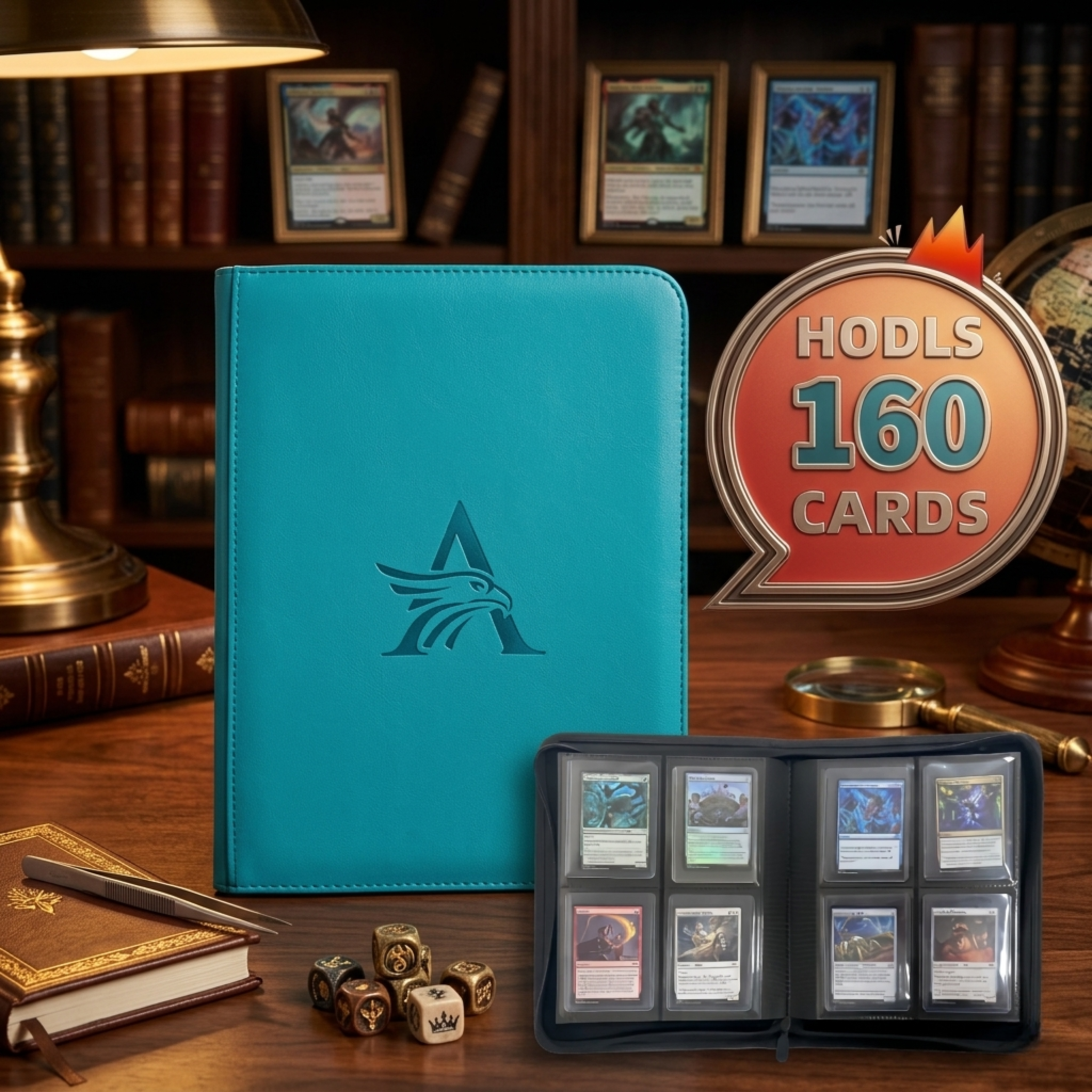 4-Pocket Toploader Binder for Trading Cards – Premium PU Leather Top Loader Album with Zipper, Holds 160 Cards in 3x4" Rigid Sleeves – Waterproof Card Folder for Pokémon, MTG, Sports Cards