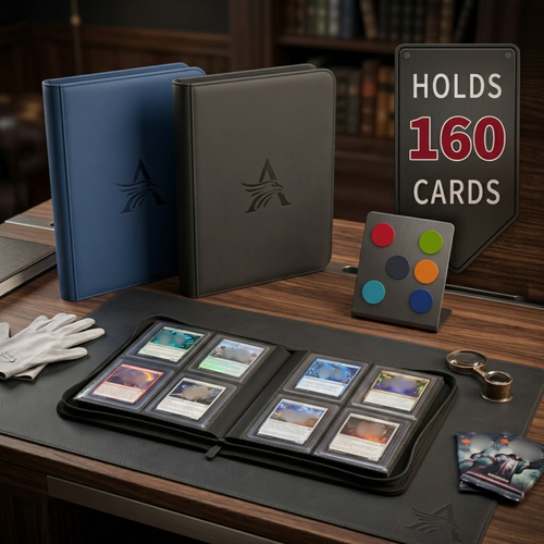4-Pocket Toploader Binder for Trading Cards – Premium PU Leather Top Loader Album with Zipper, Holds 160 Cards in 3x4" Rigid Sleeves – Waterproof Card Folder for Pokémon, MTG, Sports Cards