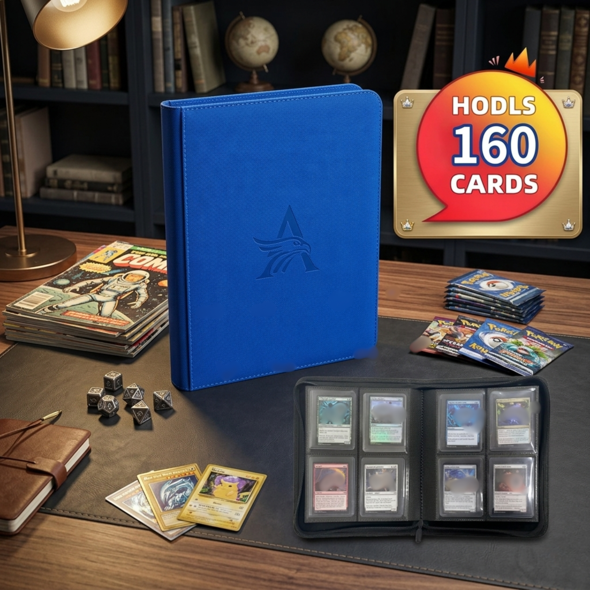 4-Pocket Toploader Binder for Trading Cards – Premium PU Leather Top Loader Album with Zipper, Holds 160 Cards in 3x4" Rigid Sleeves – Waterproof Card Folder for Pokémon, MTG, Sports Cards