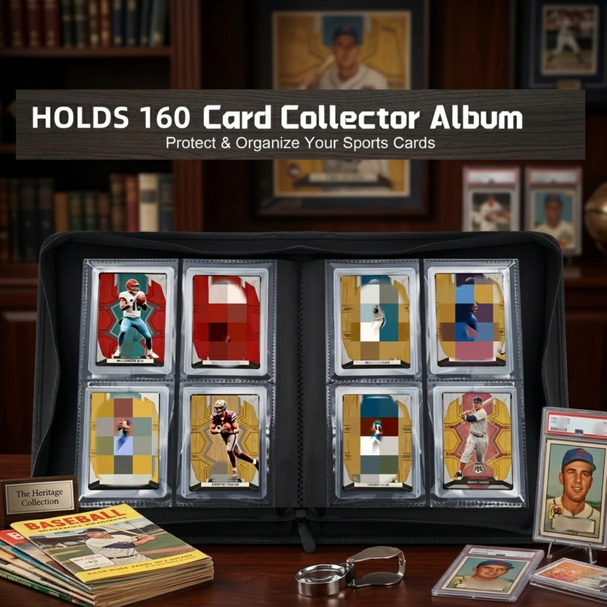 4-Pocket Toploader Binder for Trading Cards – Premium PU Leather Top Loader Album with Zipper, Holds 160 Cards in 3x4" Rigid Sleeves – Waterproof Card Folder for Pokémon, MTG, Sports Cards