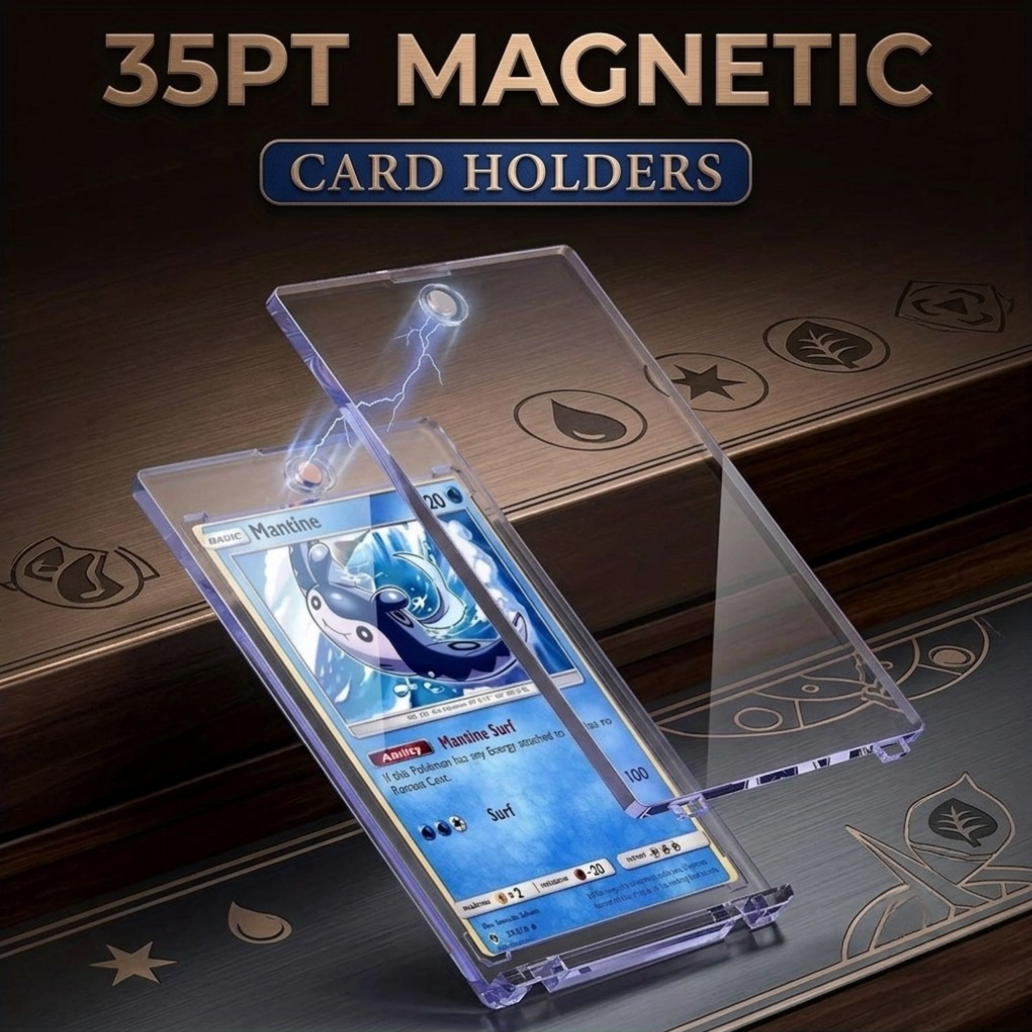 Magnetic Card Holder 35PT - 1-20 Pack, One-Touch UV Protection Case, Hard Plastic Protector for Trading Cards, Baseball, Pokémon, TCG - Ultra Clear