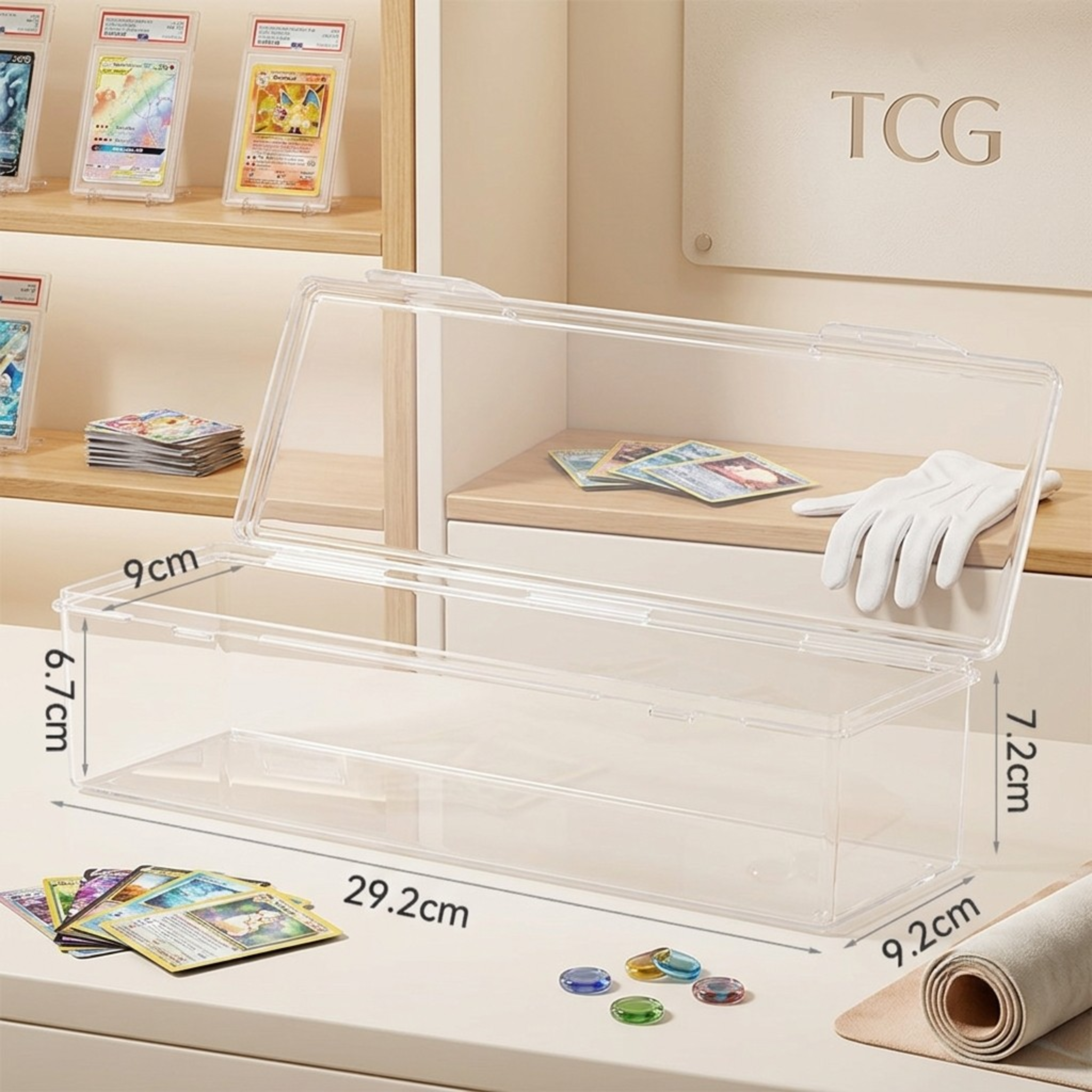 Premium TCG Storage Box: Clear Plastic Organizer Holds 550+ Game Cards with Adjustable Divider