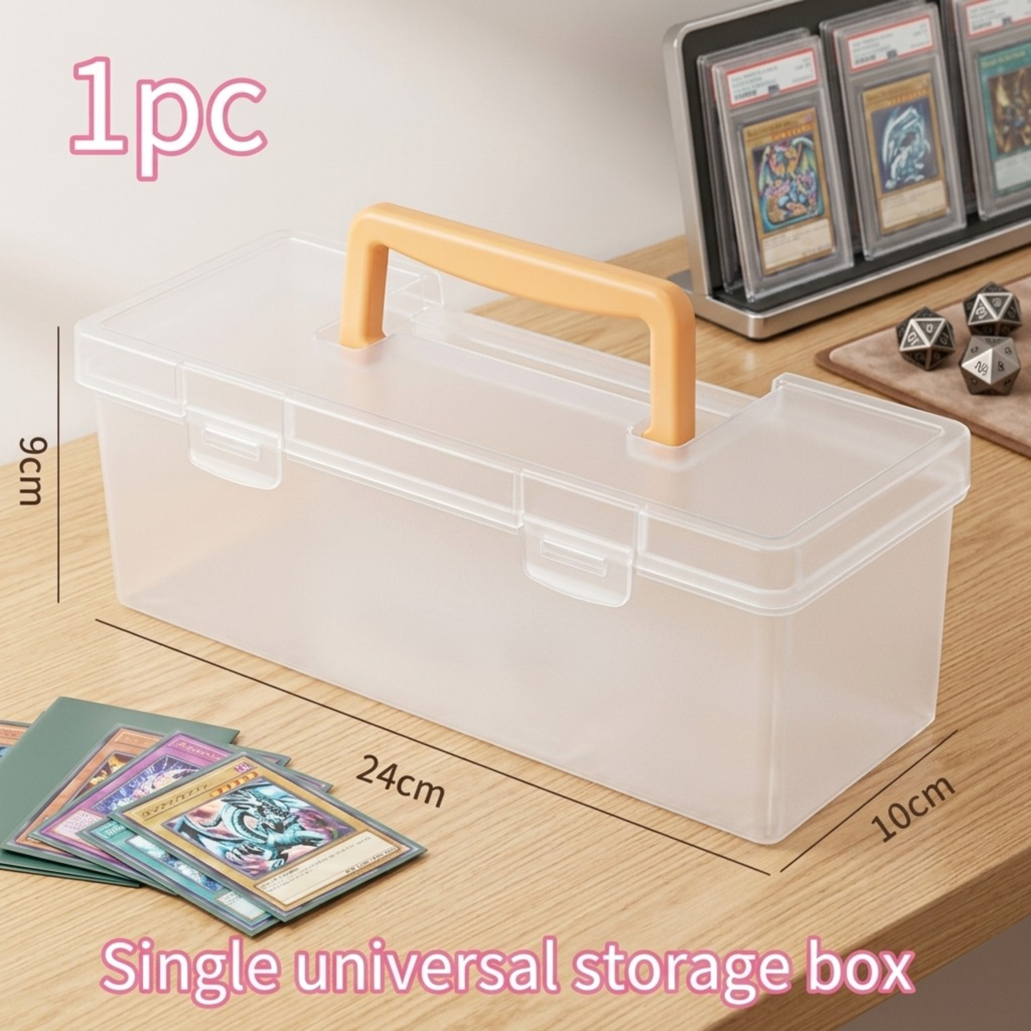 Premium TCG Storage Box: Clear Plastic Organizer Holds 550+ Game Cards with Adjustable Divider