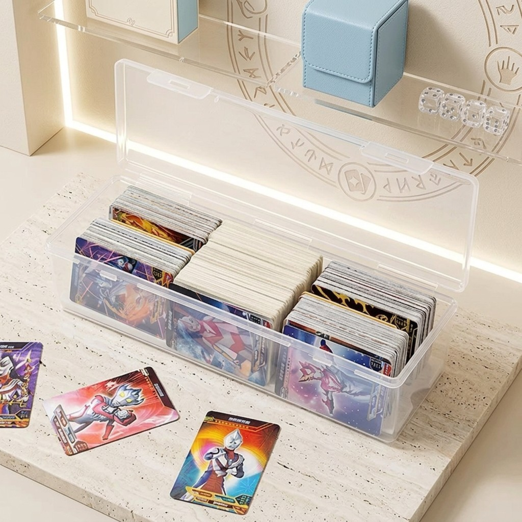 Premium TCG Storage Box: Clear Plastic Organizer Holds 550+ Game Cards with Adjustable Divider