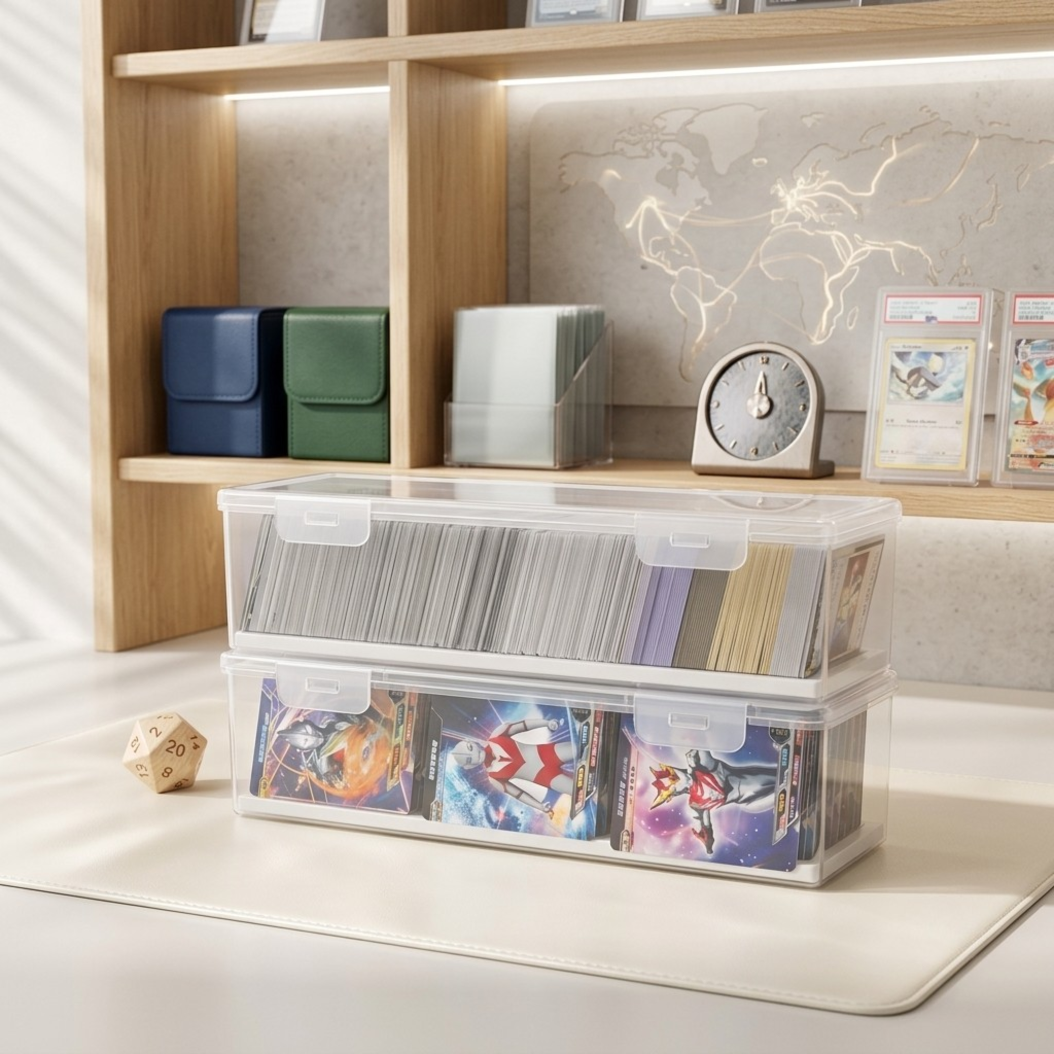 Premium TCG Storage Box: Clear Plastic Organizer Holds 550+ Game Cards with Adjustable Divider