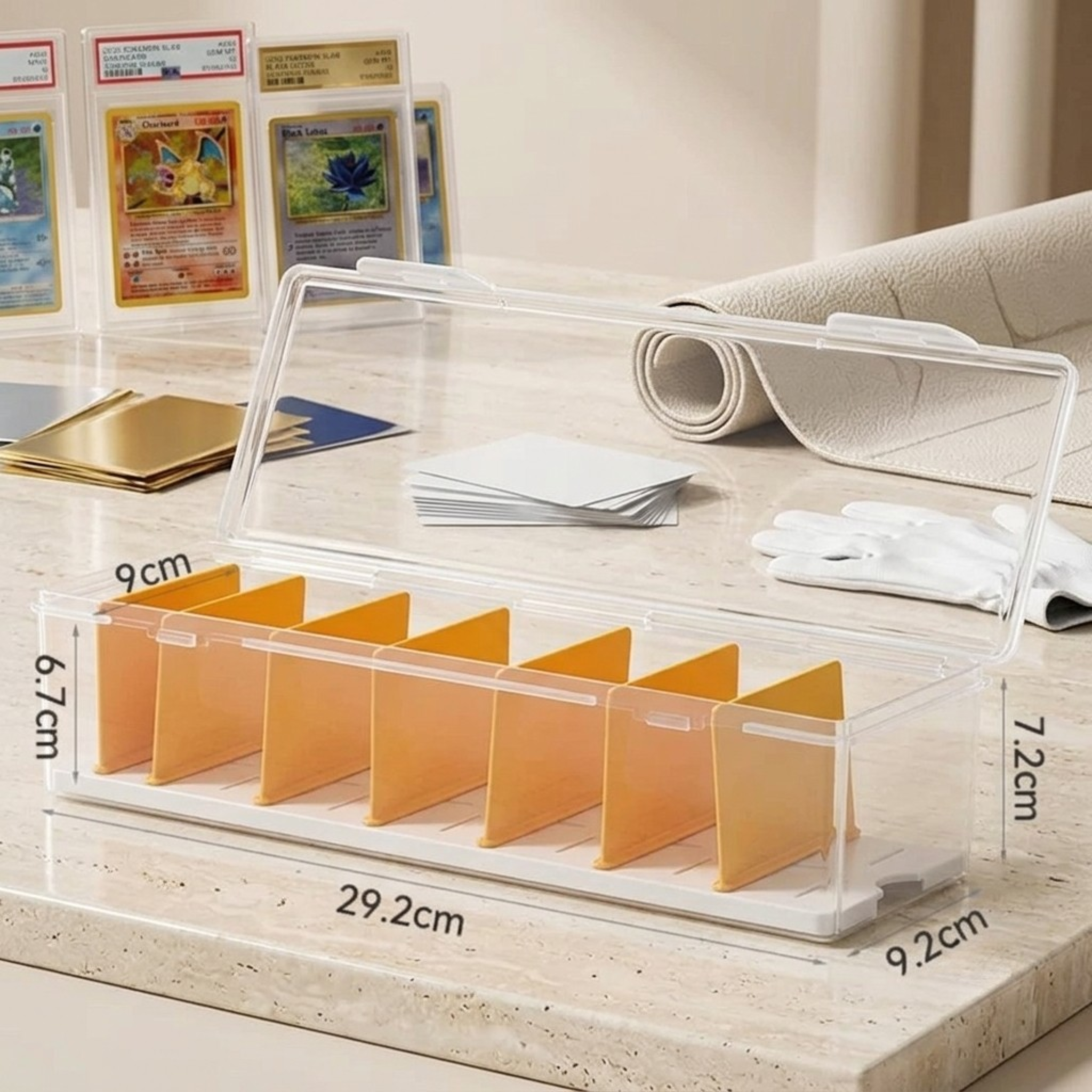 Premium TCG Storage Box: Clear Plastic Organizer Holds 550+ Game Cards with Adjustable Divider