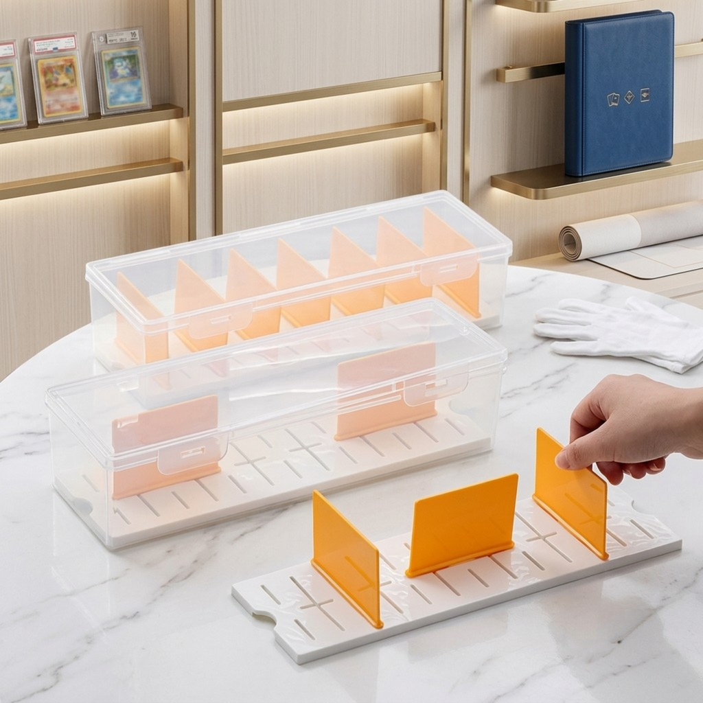 Premium TCG Storage Box: Clear Plastic Organizer Holds 550+ Game Cards with Adjustable Divider