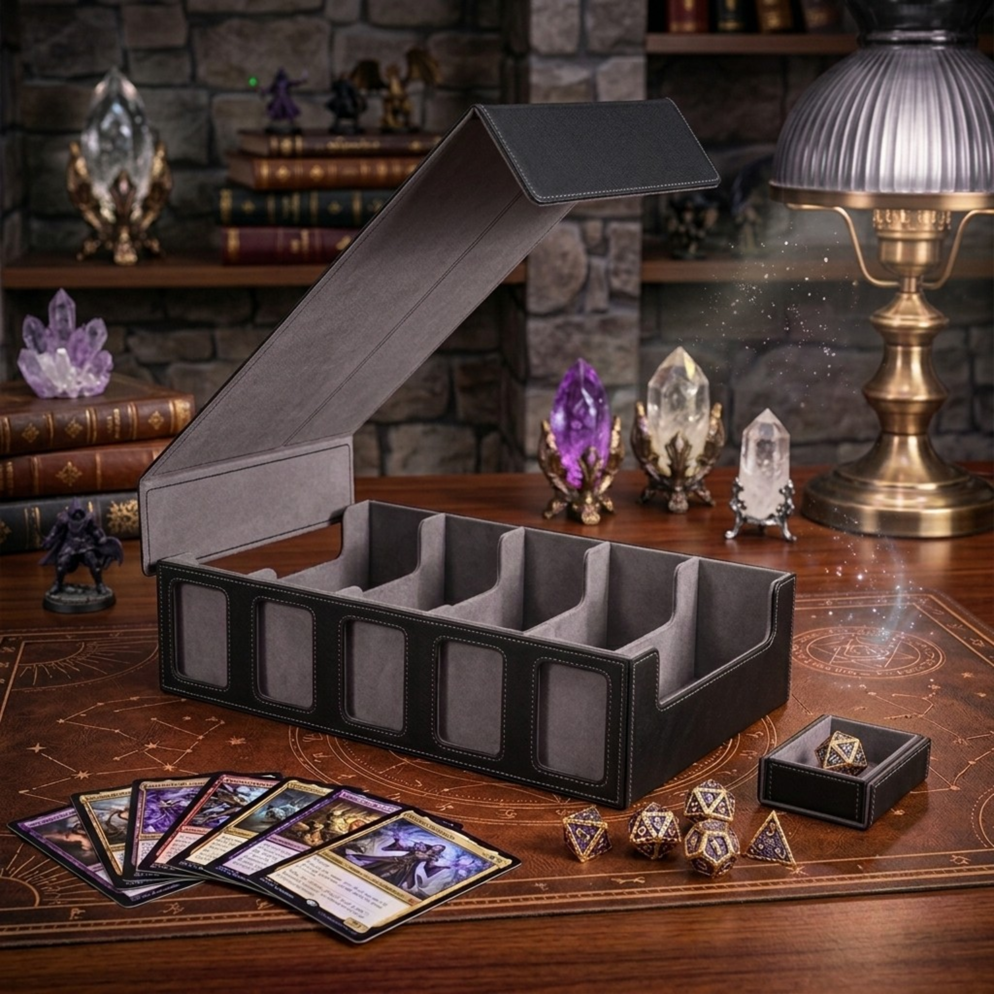 Large TCG Deck Box for 3900+ Cards – 5-Row Trading Card Organizer with Dice Tray and Commander Display Case, Premium Storage Solution