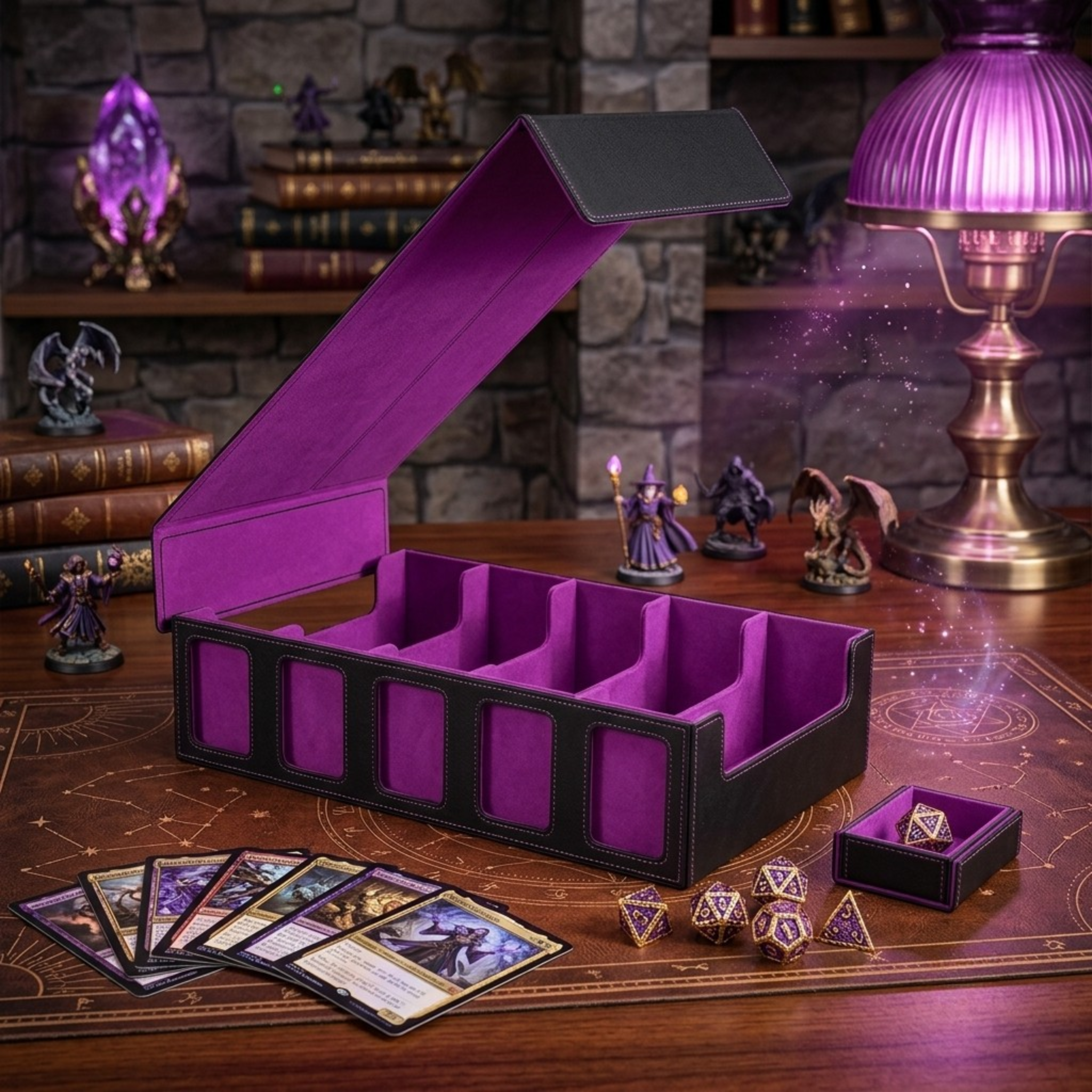 Large TCG Deck Box for 3900+ Cards – 5-Row Trading Card Organizer with Dice Tray and Commander Display Case, Premium Storage Solution