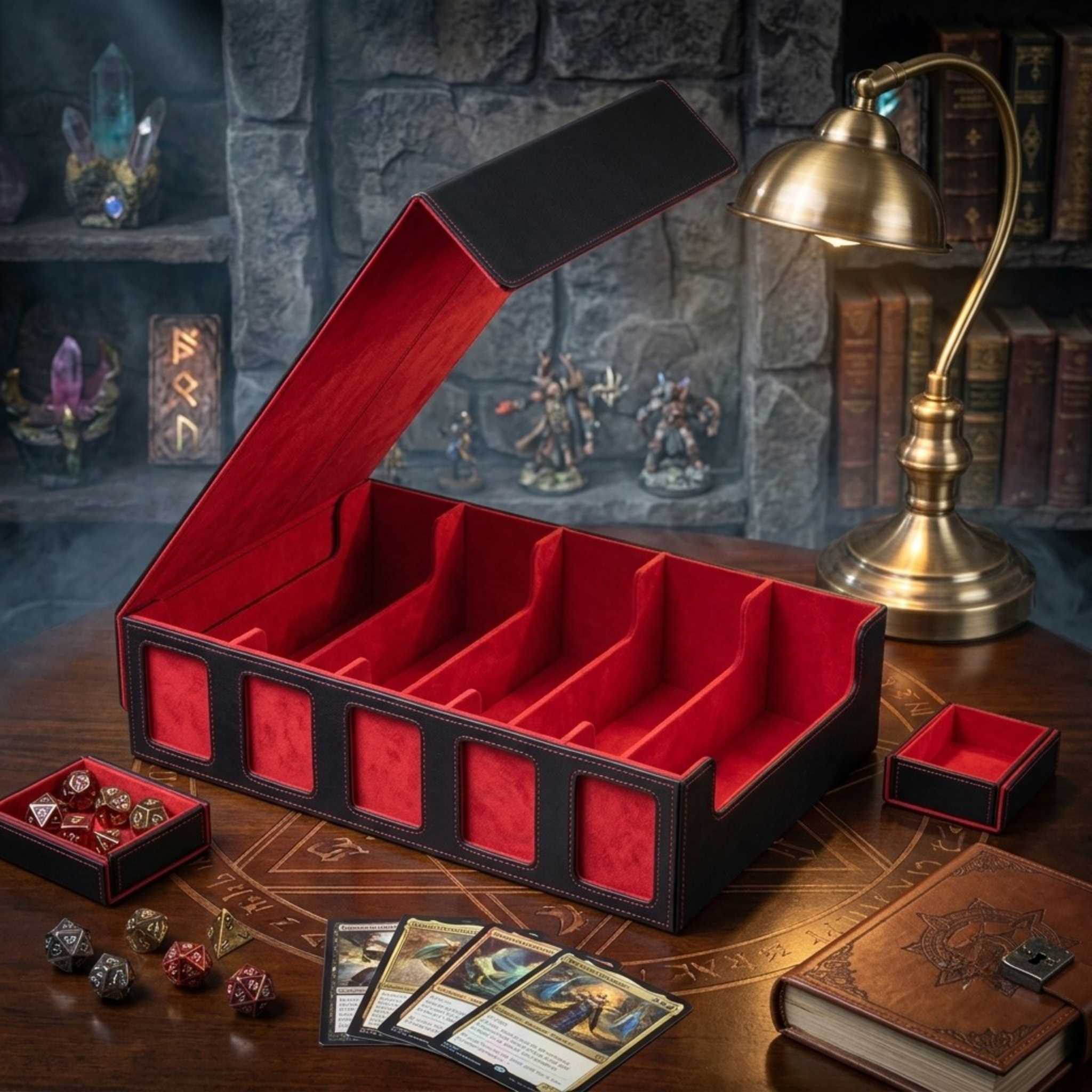 Large TCG Deck Box for 3900+ Cards – 5-Row Trading Card Organizer with Dice Tray and Commander Display Case, Premium Storage Solution